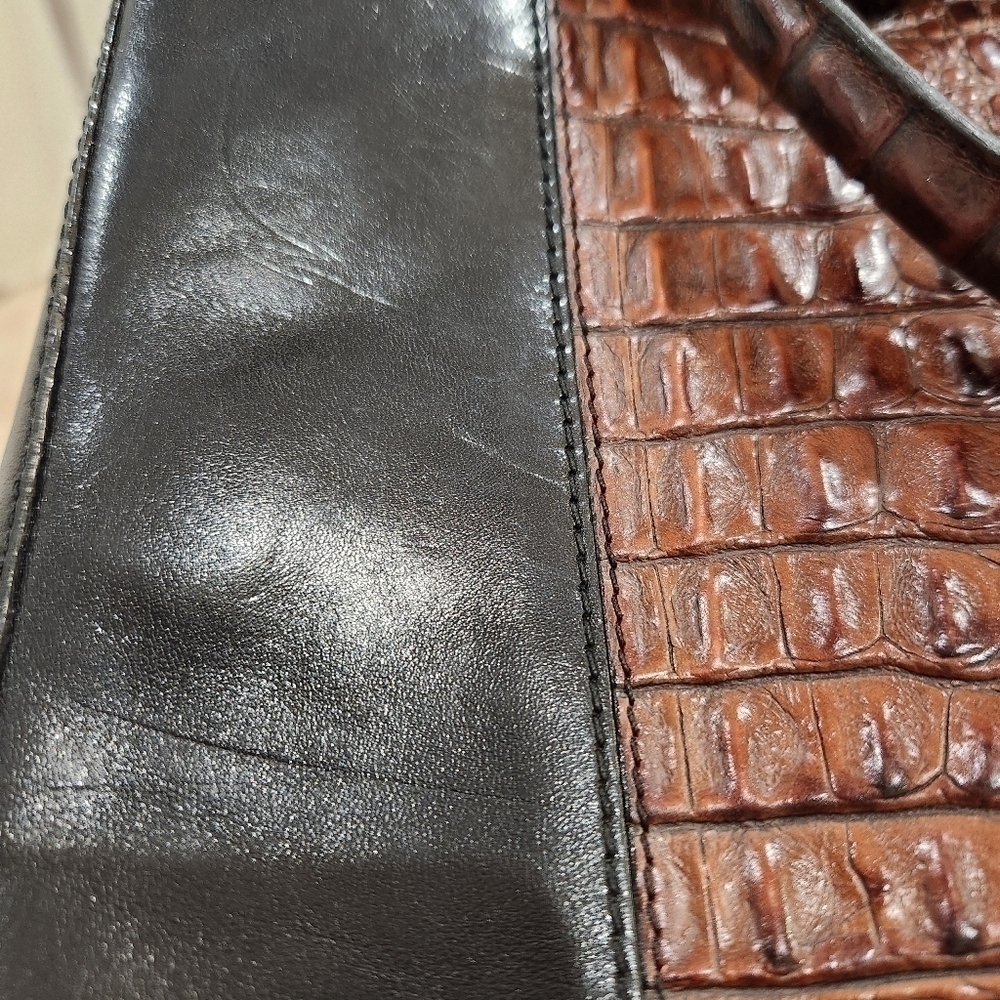 BRAHMIN Vintage Genuine Leather Croco Satchel Bag, Black/Brown, Women's OS - Picture 15 of 15